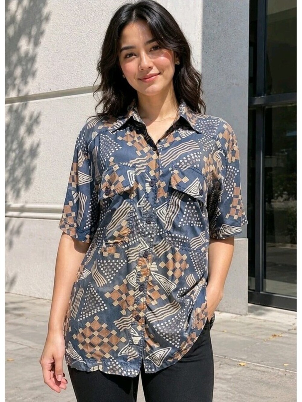 Vtg Silktime Top Womens M Silk Abstract Artsy Maximalist 90s #CC